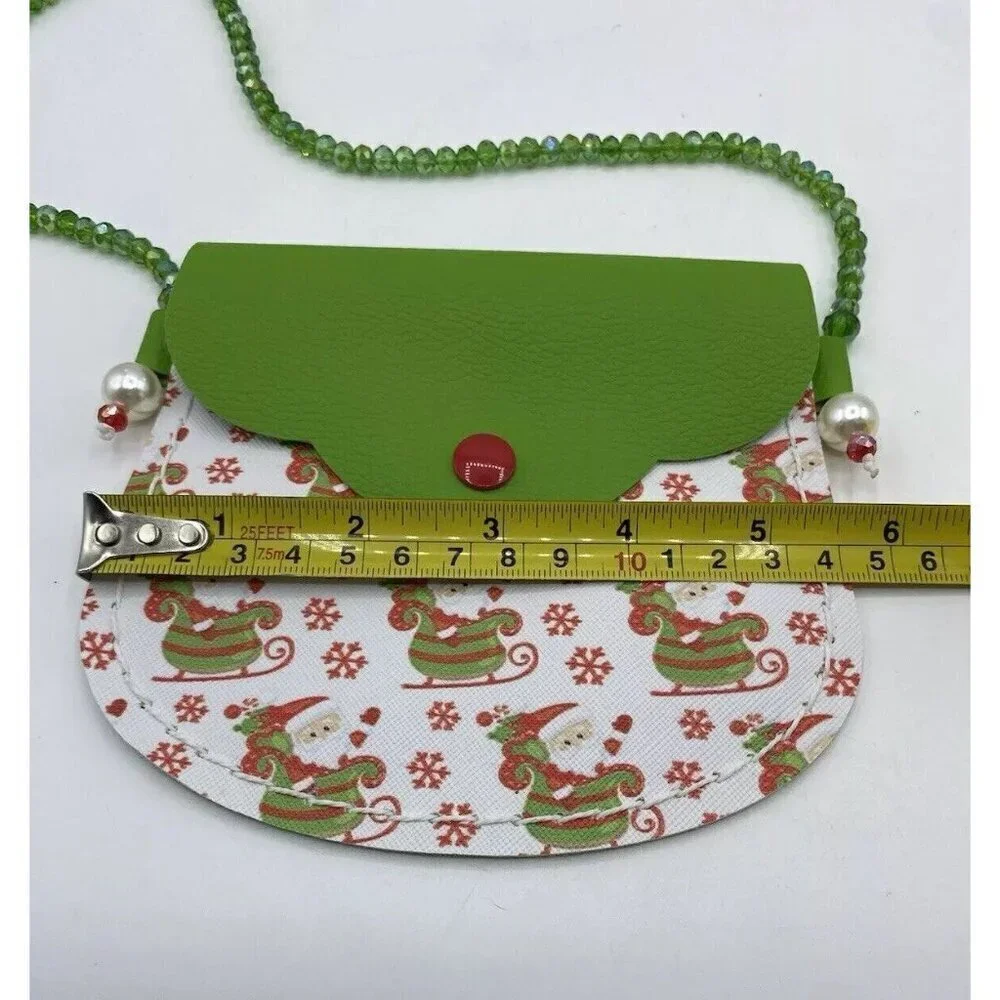 Christmas Little Girl Handbag Youth Santa Theme 5.5 In Holiday Green Red Print